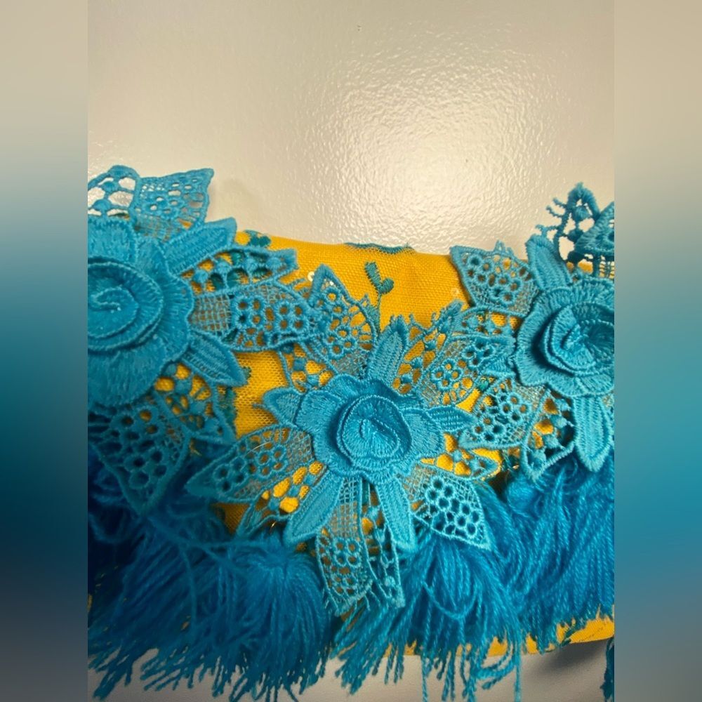 Vibrant Teal and Yellow Floral Clutch Antica Sartoria by Giacomo Cinque - Picture 4 of 10
